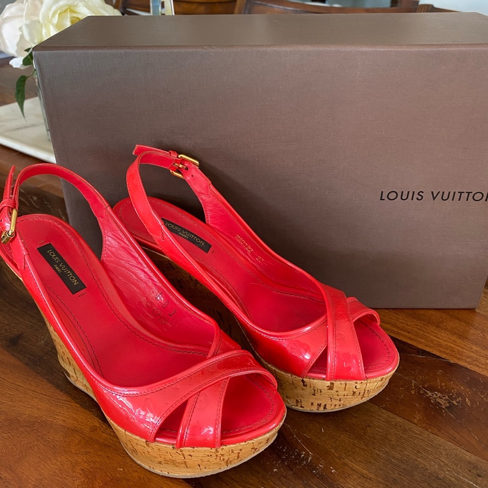 Louis Vuitton Monogram Vernis Wedge Sandal